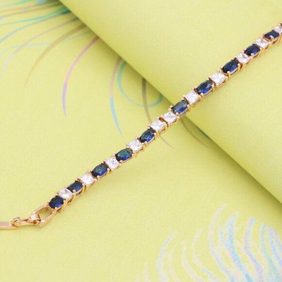 Rose Gold Bracelet with Blue & White Stones in Elegant Setting, XPBL0730 - Picture 6 of 12